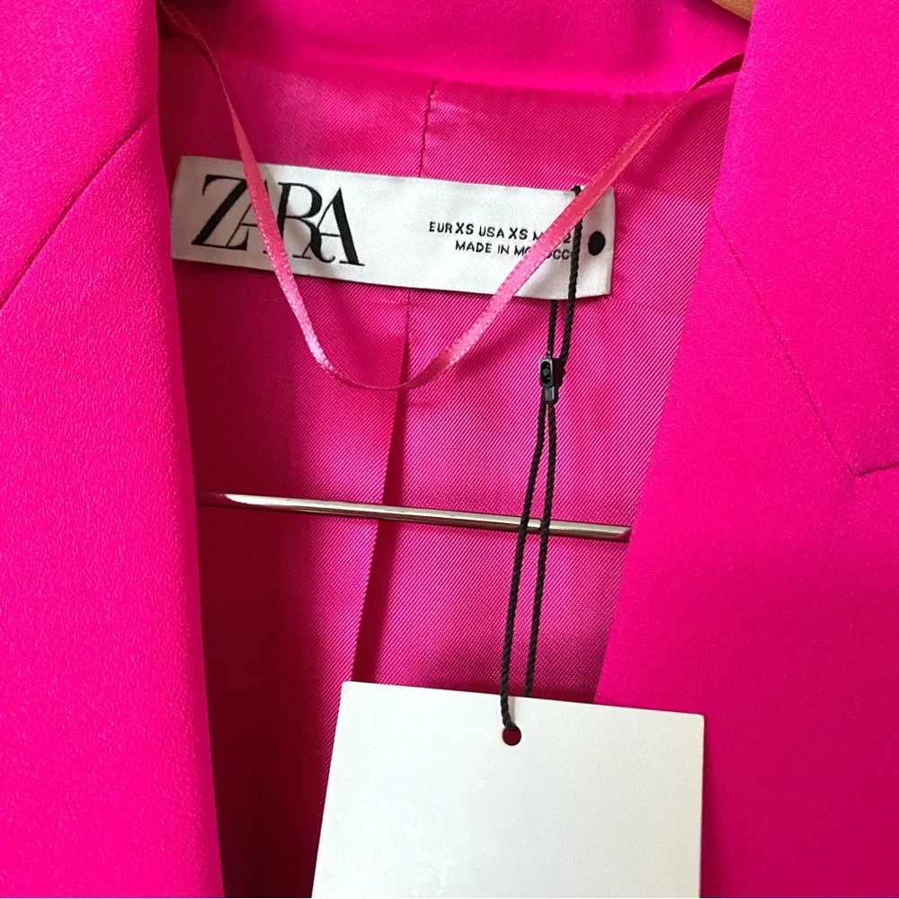 Zara short feather blazer neon fuchsia pink - Picture 11 of 16